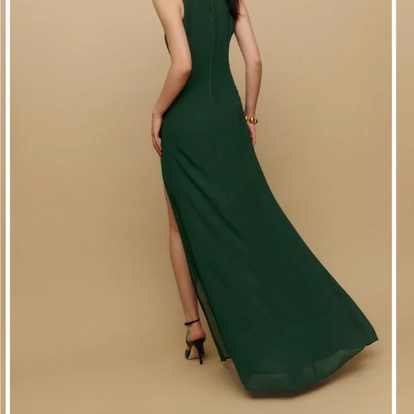 green emerald velvet dress Rent The Selia Green Linen Dress By Reformation